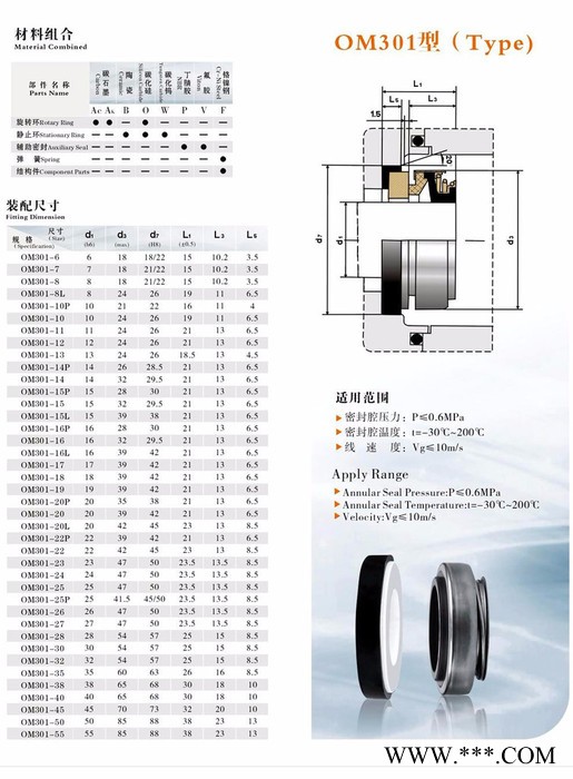 供应OM万轴机械密封件