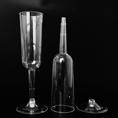 东莞HY225ml一次性塑料杯 环保食品级高脚塑料杯 一次性塑料香槟杯 塑料酒杯 杯身杯底可拆分