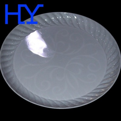 9寸一次性塑料碟透明硬塑料花纹碟 定制印刷图案logo PS食品级一次性点心蛋糕碟