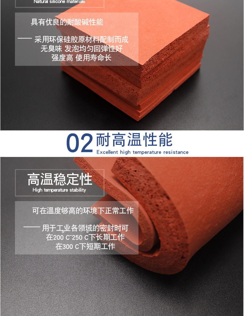 厂家批发优质硅胶发泡海绵板红色耐高温硅橡胶发泡板隔音防撞软板示例图1