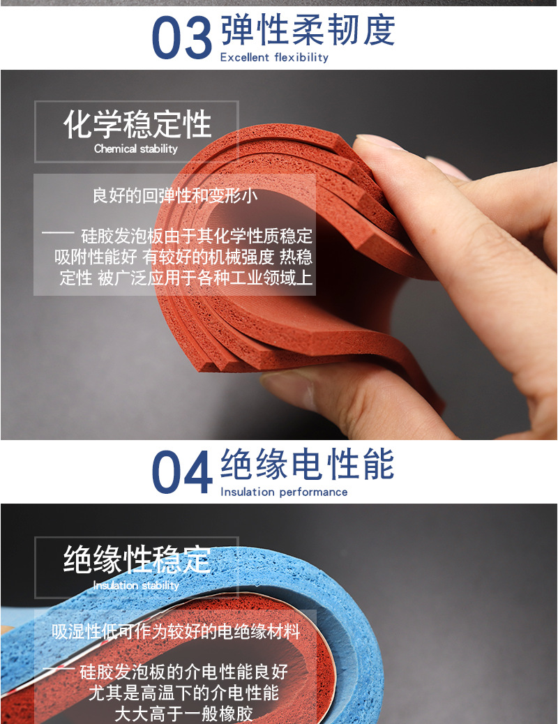 厂家批发优质硅胶发泡海绵板红色耐高温硅橡胶发泡板隔音防撞软板示例图4