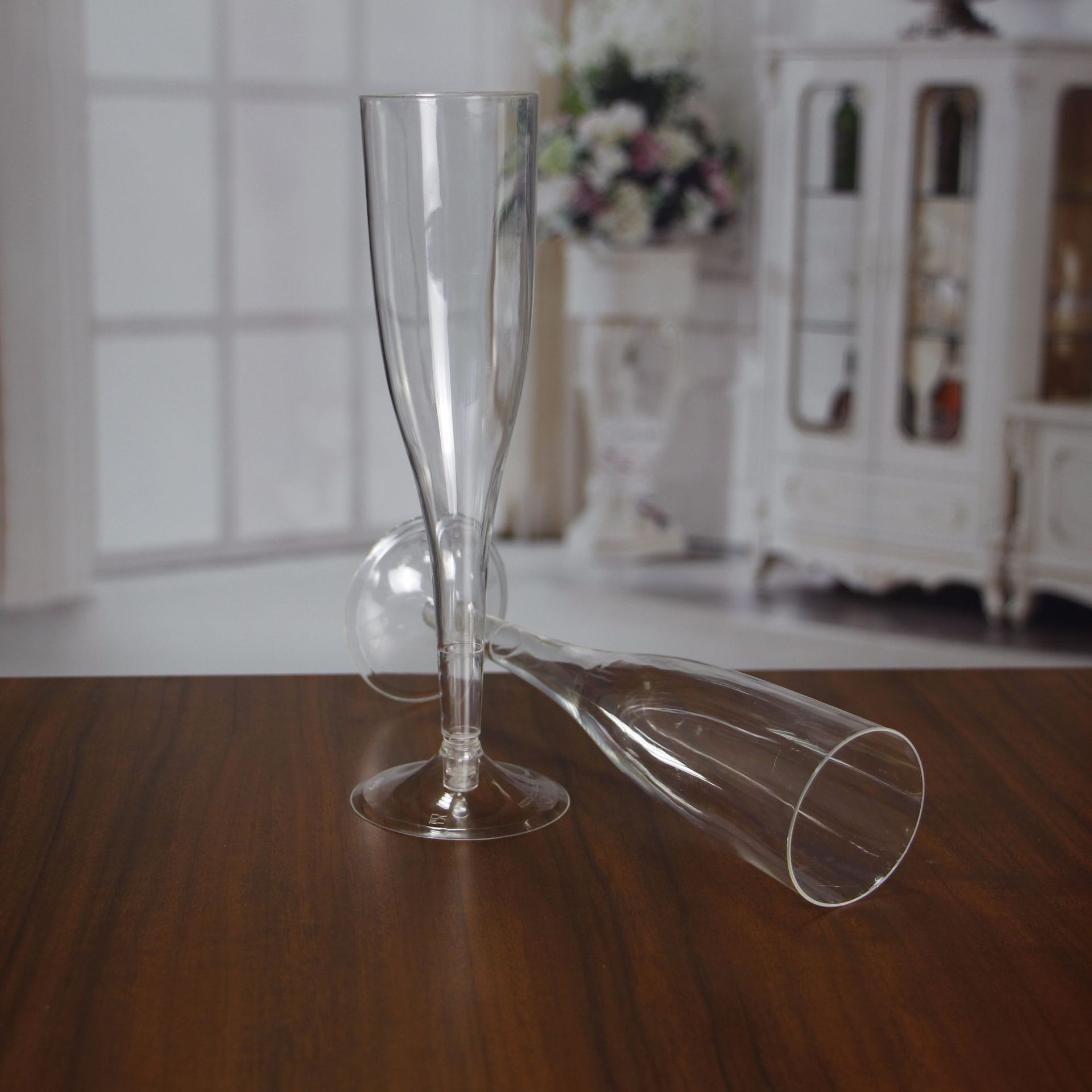 鸿乐塑料厂批发塑料高脚杯一次性PS红酒杯外贸塑料杯香槟杯示例图2
